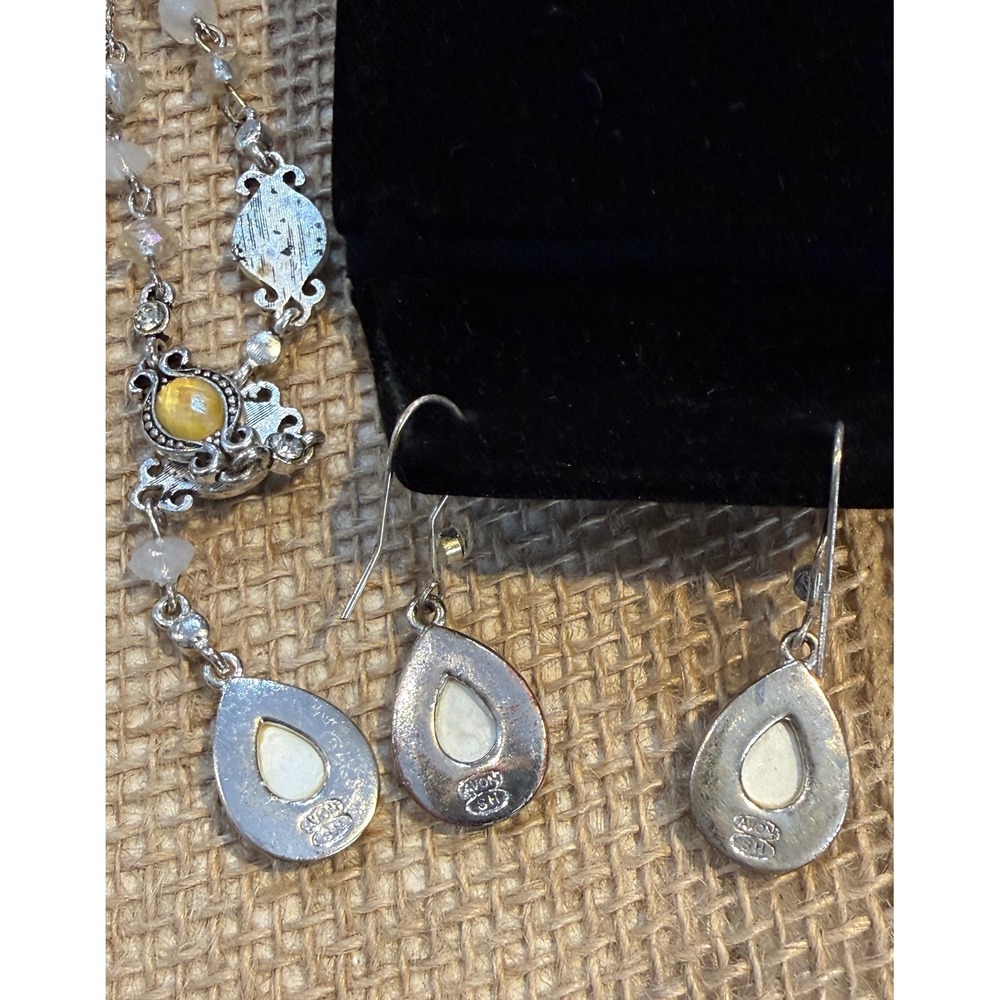 Vintage Avon silver-tone Y-necklace and Pierced earring sets yellow Teardrop - Picture 11 of 11